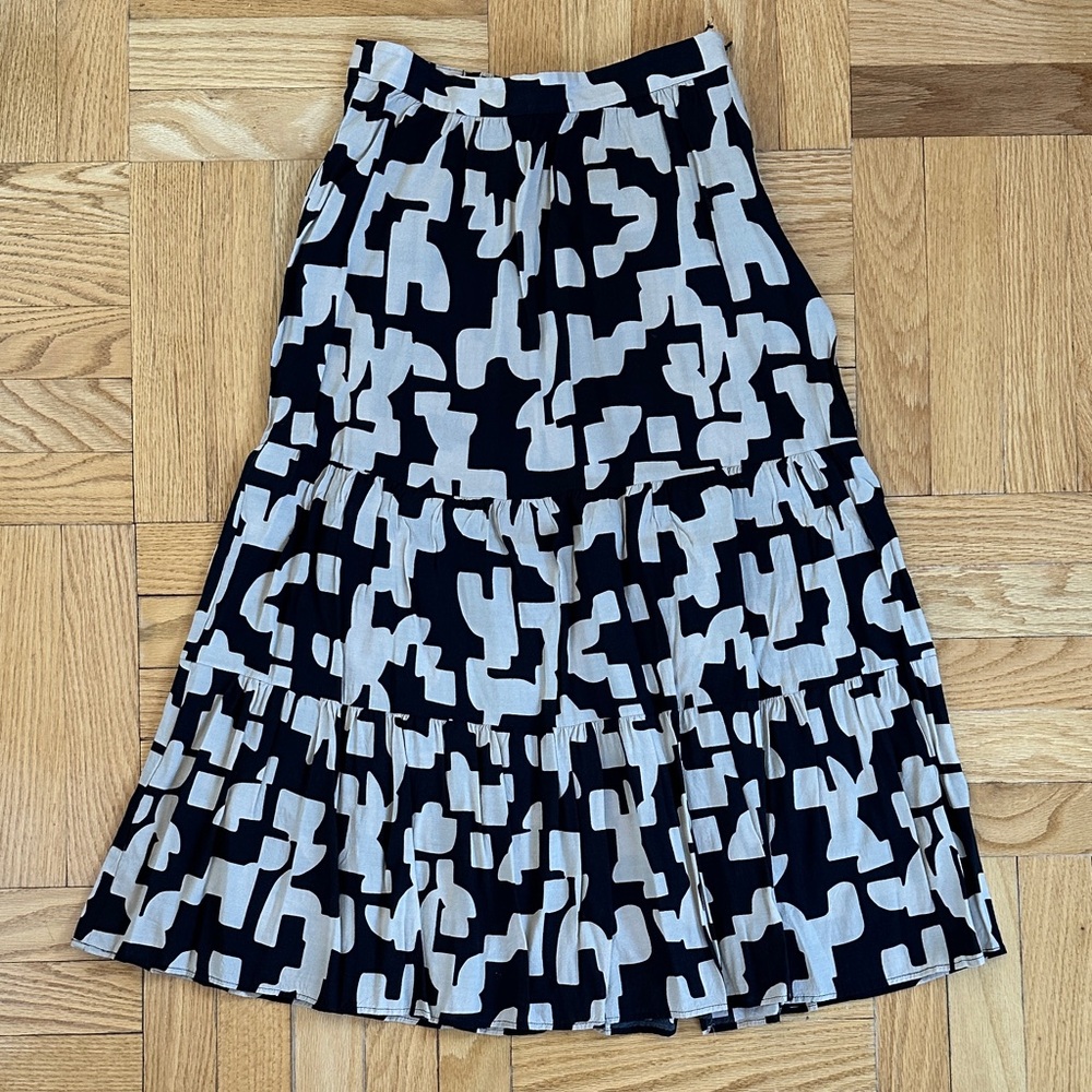 ba&sh Black and Cream Geometric A-Line Skirt